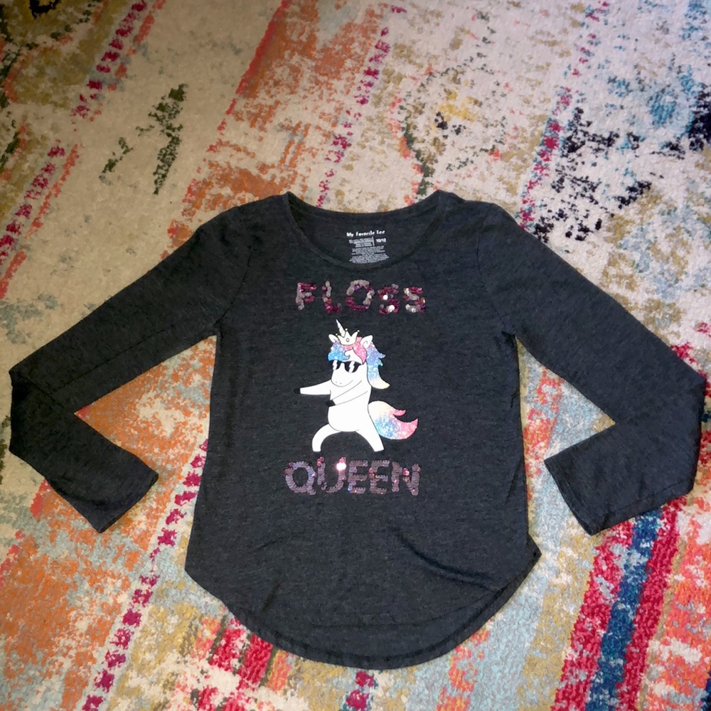🧜🏼♀️3 for $15 item!🧜🏼♀️ flip sequins unicorn floss queen long sleeve tee - Picture 1 of 3
